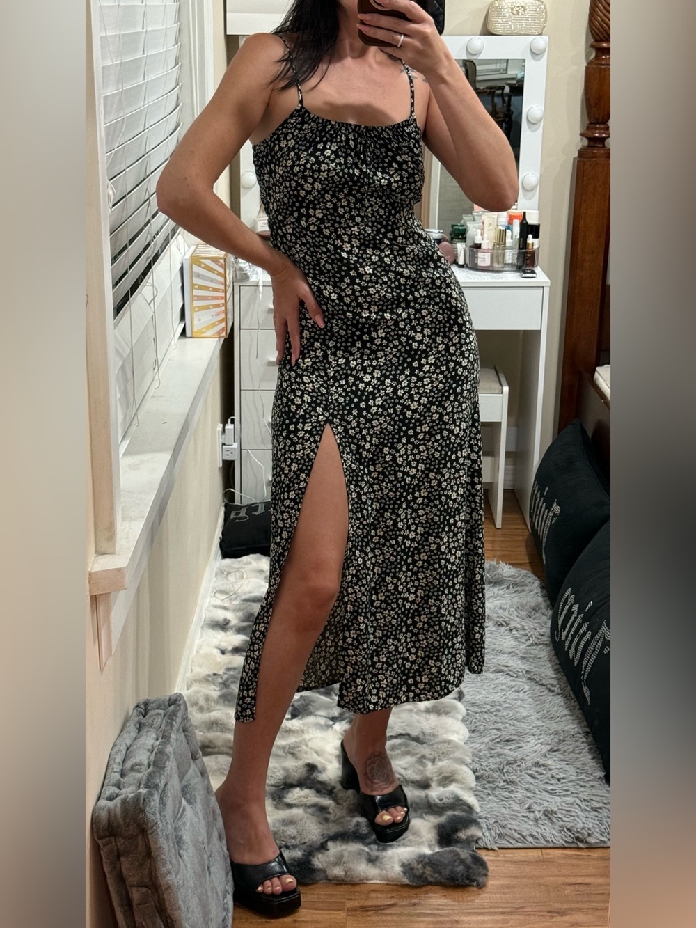 Nevena Rae Black Floral Midi Dress